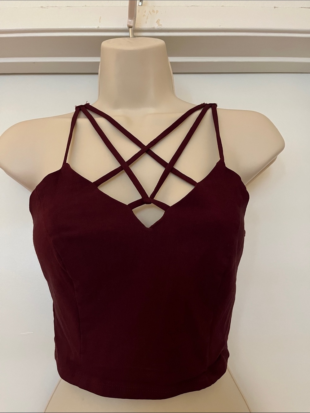 Strappy Crisscross Cami Tank - Burgundy